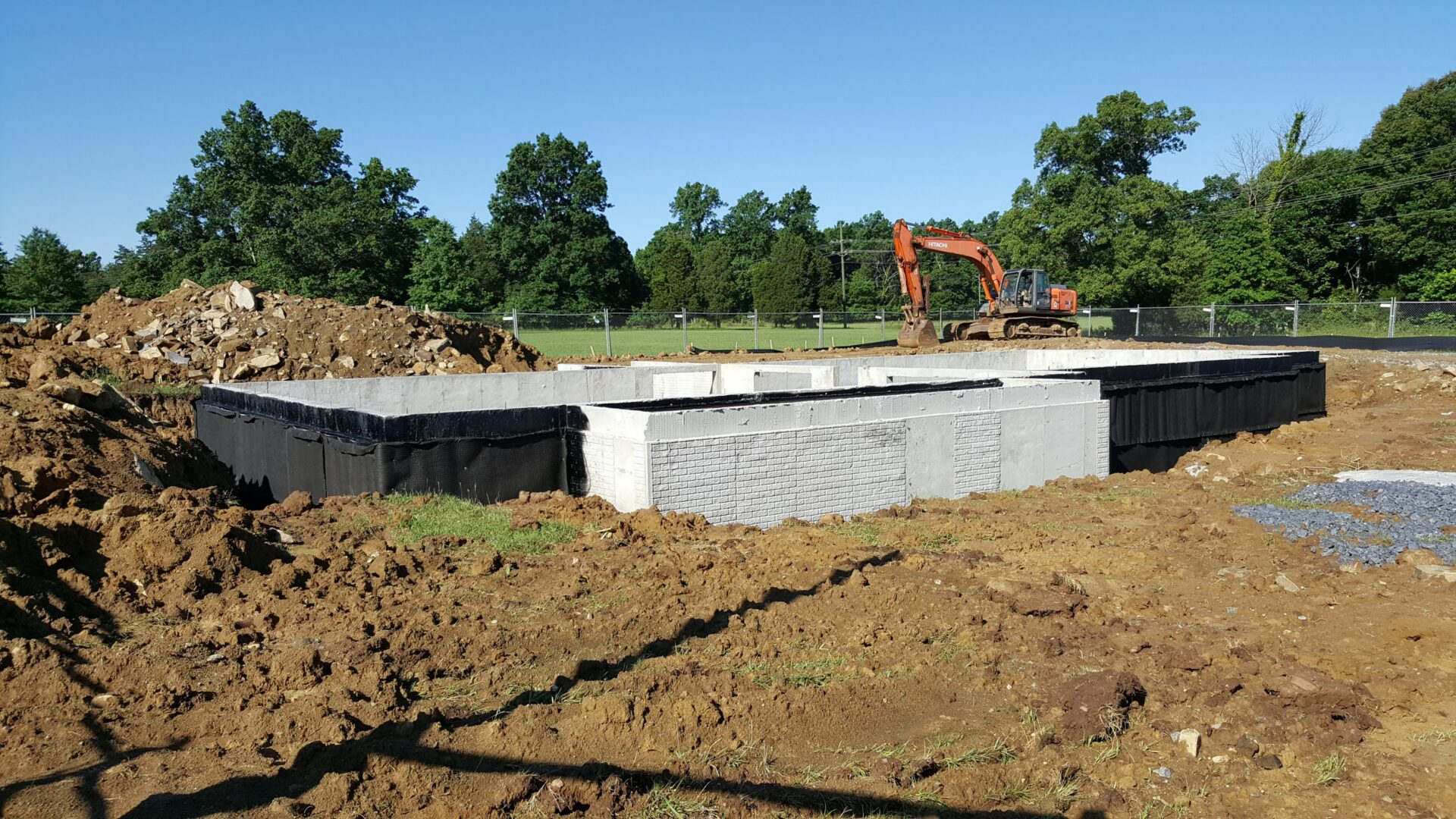 Newly built foundations for a house’s basement