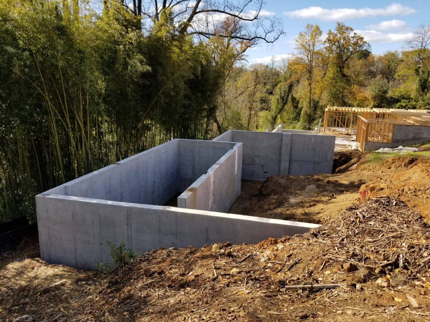 Concrete walls on a sloped ground