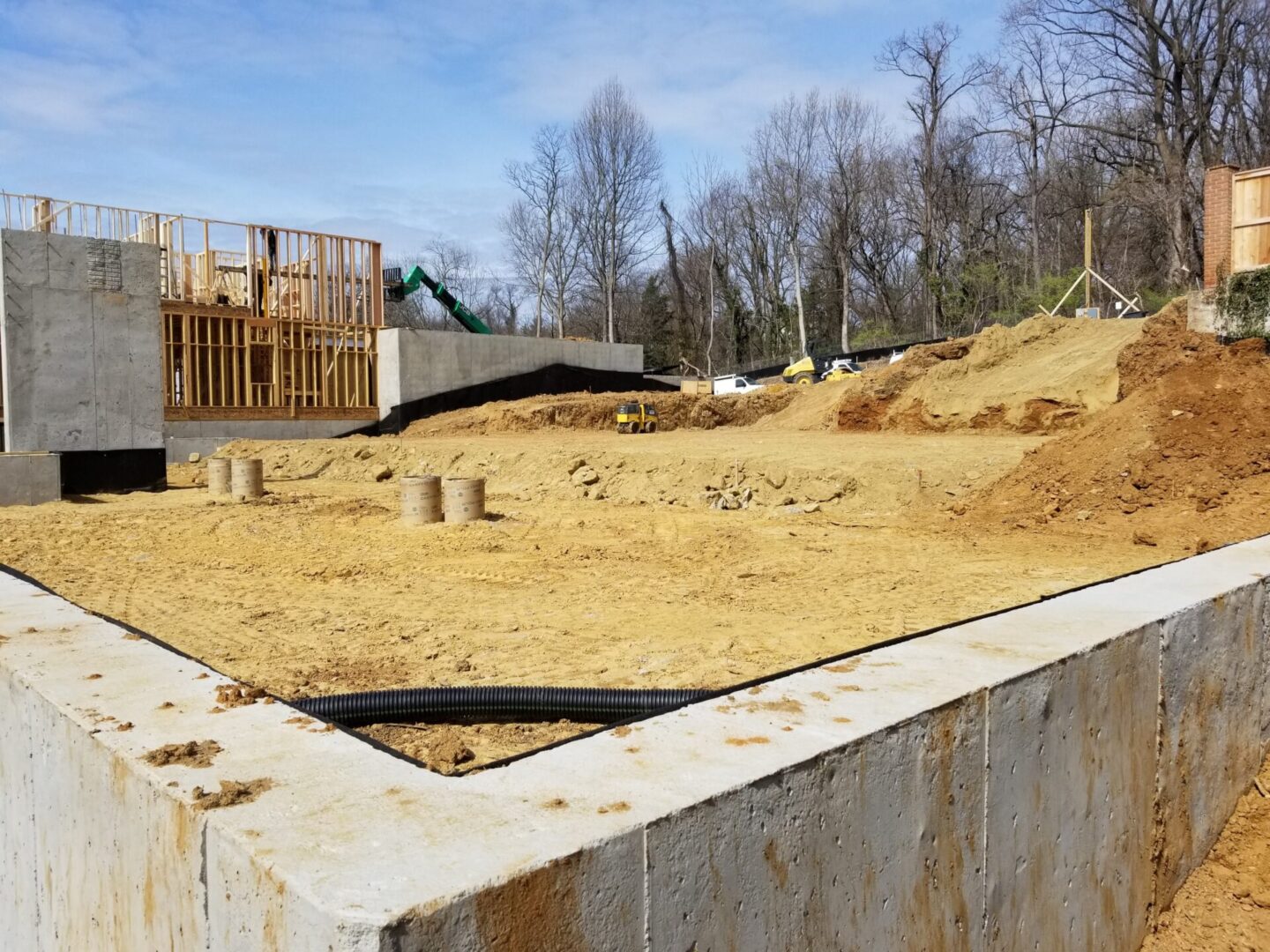 A construction site with concrete walls