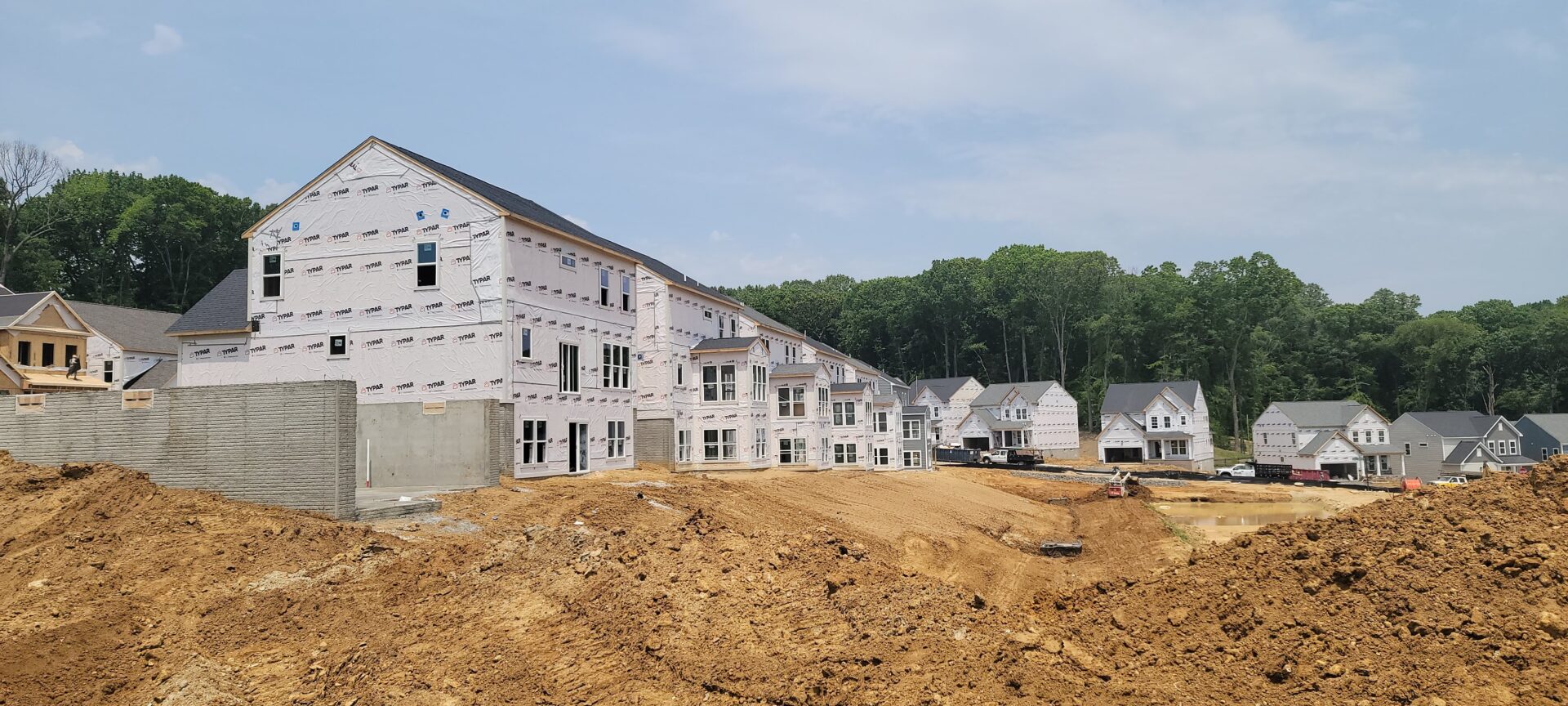 Newly built homes with wrapped up walls