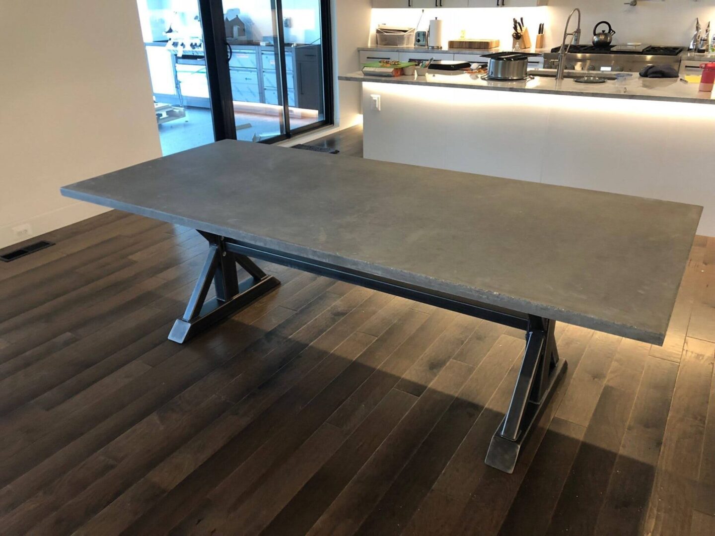 A concrete table in the kitchen